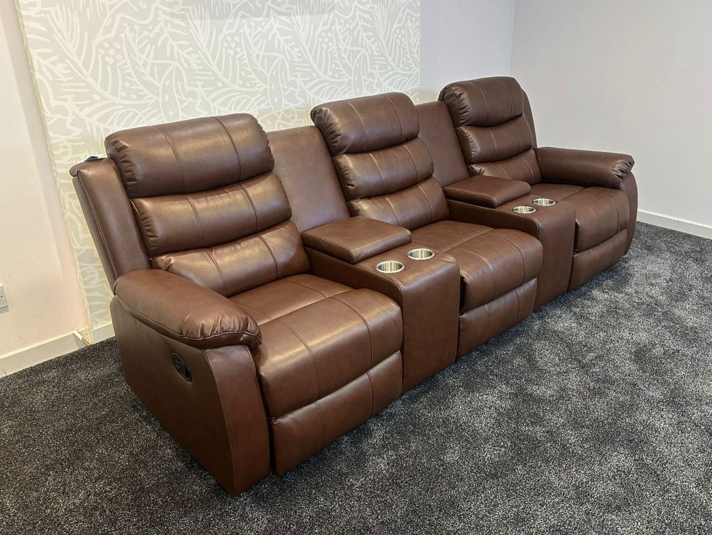 Lando Recliner Brown Leather 3 Seater + 2 Console Sofa