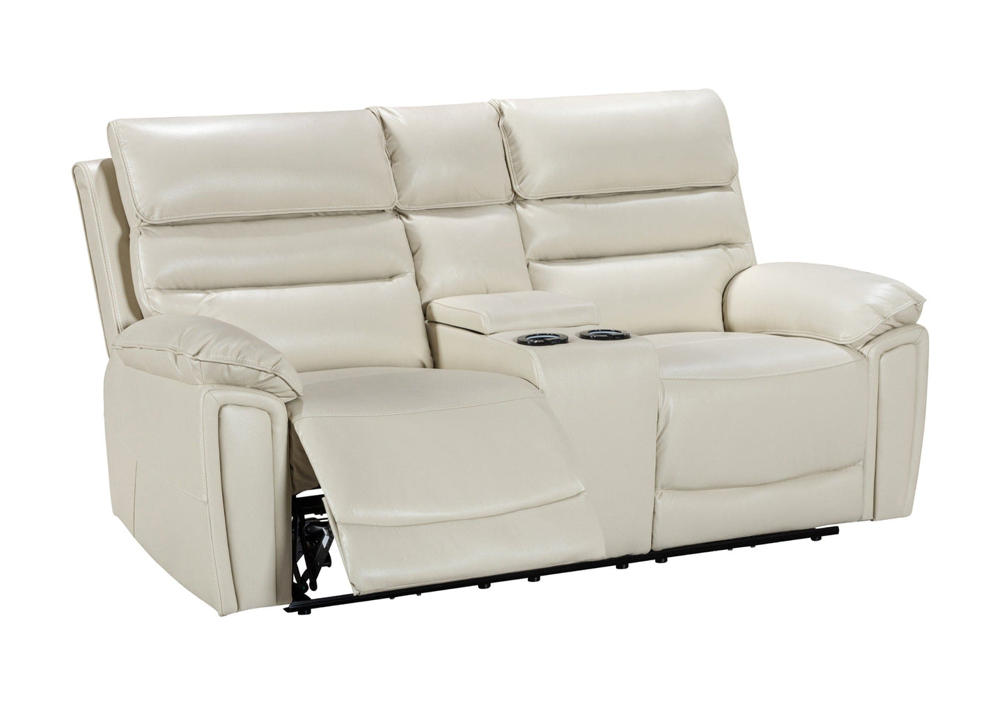Donald Ivory Cream Leather Electric / Power Reclining Sofa Range Suite Set With USB Charging Ports & Drop Down Tray Table