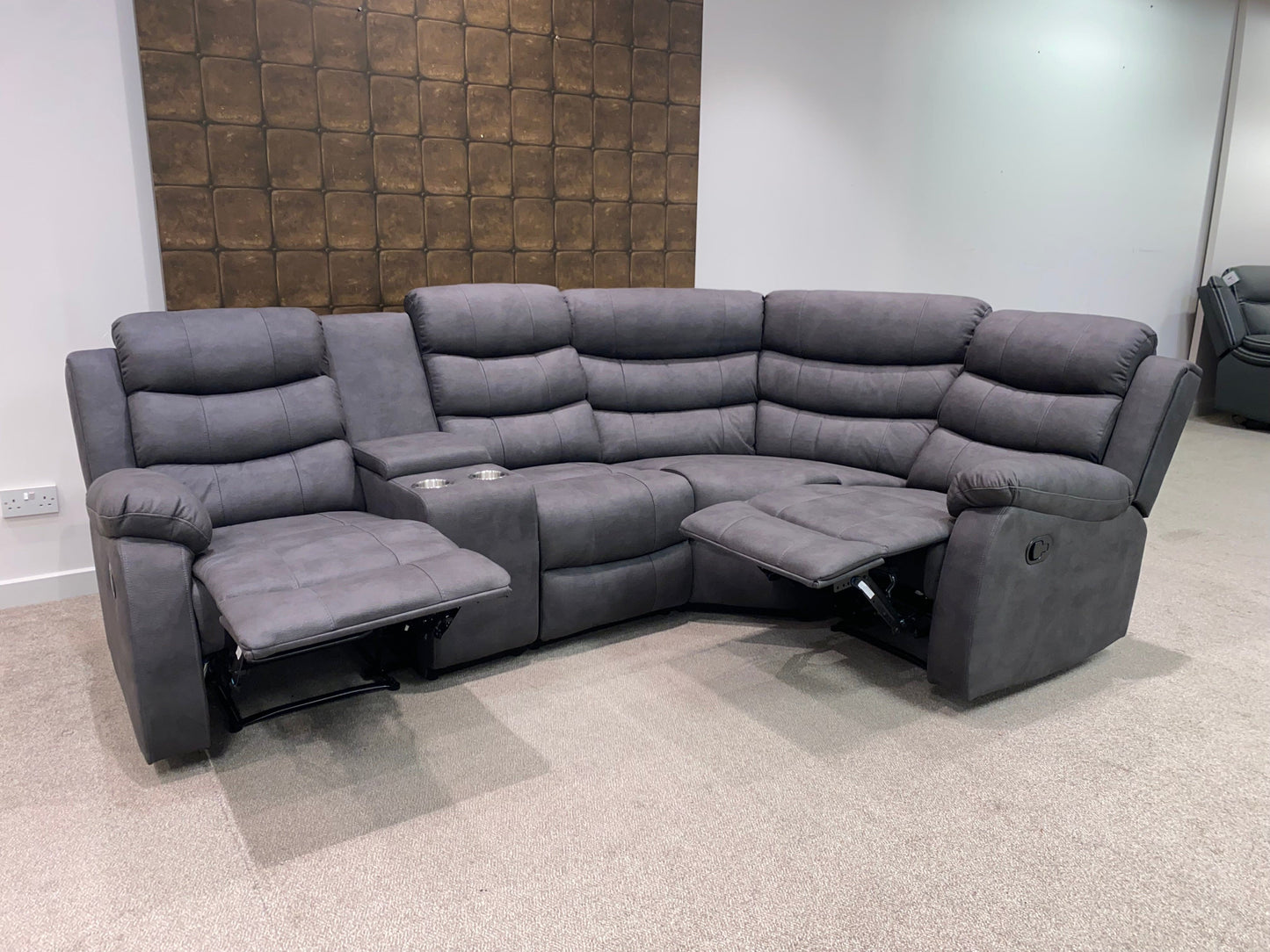 (Back in stock Nov 10th) "Willow" Dark Grey Easy Clean Fabric 2C1 MANUAL Recliner Modular / Reversible Corner Sofa + Console