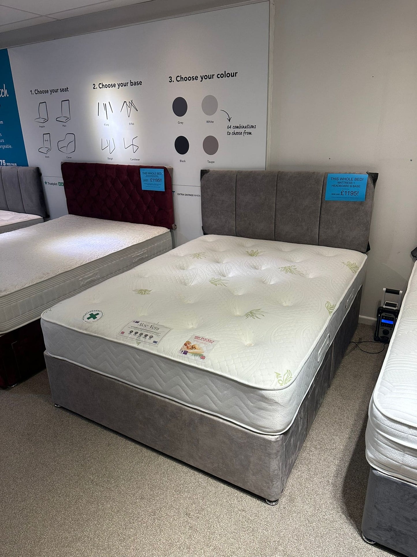 This Whole Bed - “ Aloe Vera “ Firm 1000 Pocket Sprung Mattress & Divan Bed Package With 2 Draws | Available in 3ft Single, 4'6ft Double or 5ft King