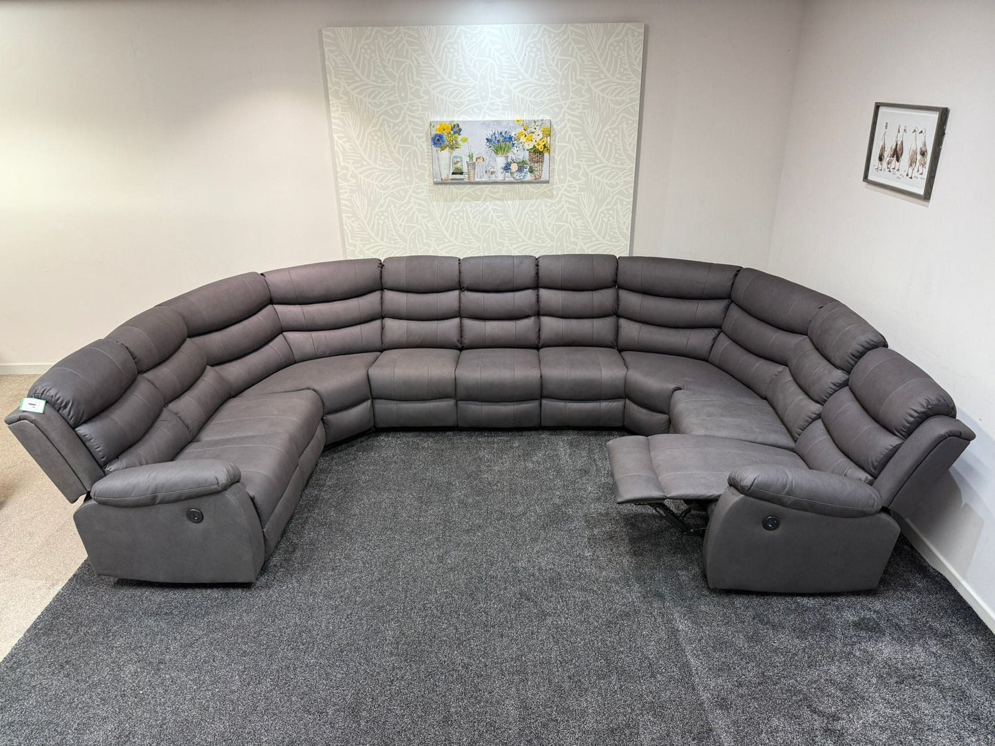 Willow Grey Fabric U Shape Corner Sofa With Drinks console & Fold down Tray Tables