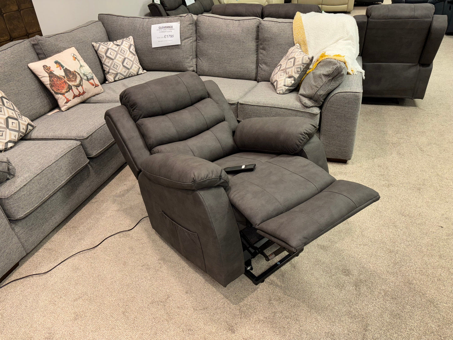 Dual Motor Electric Willow Fabric Rise & Recliner 1 Seater Sofa / Armchair
