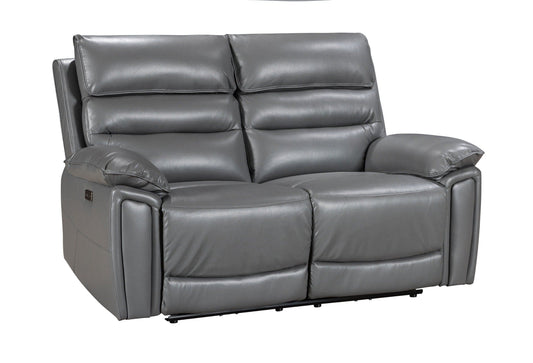 Donald Grey Leather Electric / Power Reclining 2 Seater Sofa + USB Charging Ports