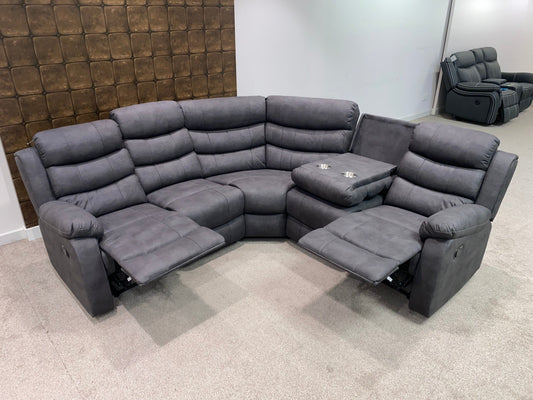 "Willow" Dark Grey Easy Clean Fabric 2C2 MANUAL Recliner Modular Corner Sofa | Drinks Tray Table