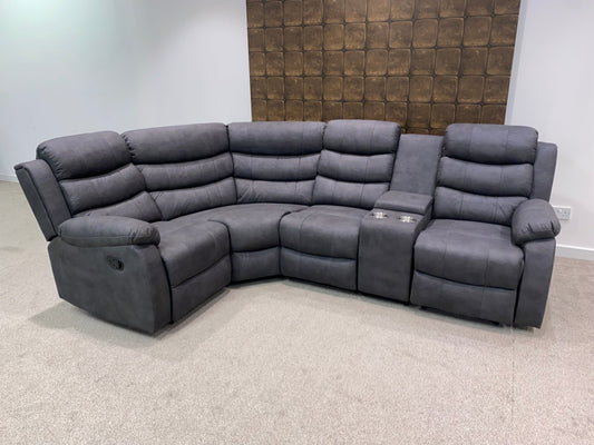 "Willow" Dark Grey Easy Clean Fabric 1C2 Recliner Modular / Reversible Corner Sofa + Console