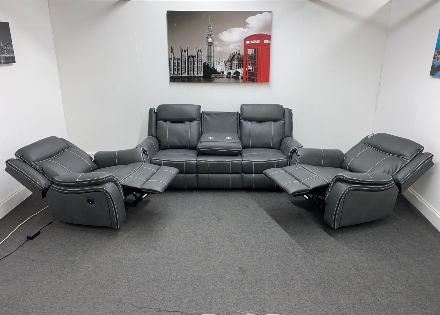 " Mason" All Electric Reclining New Grey Microfibre Fabric 3+1+1 Seater Power Recliner Sofa Suite Set With USB Ports | Couch |
