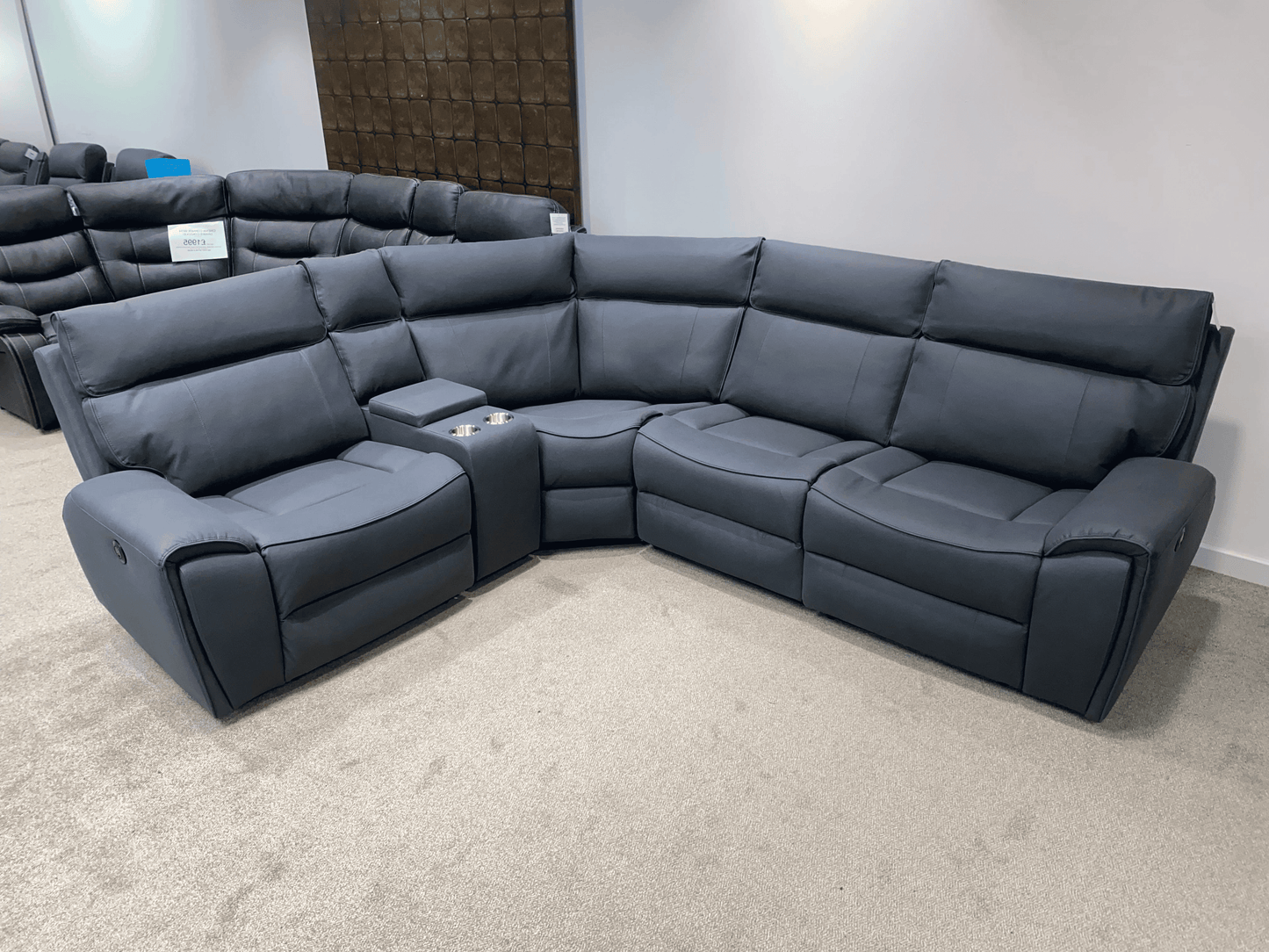 'Ronan' 2c1c Electric Recliner Easy Clean Microfibre Grey Tech Fabric Corner Sofa + Drinks Console + USB Charging Ports - Reversible