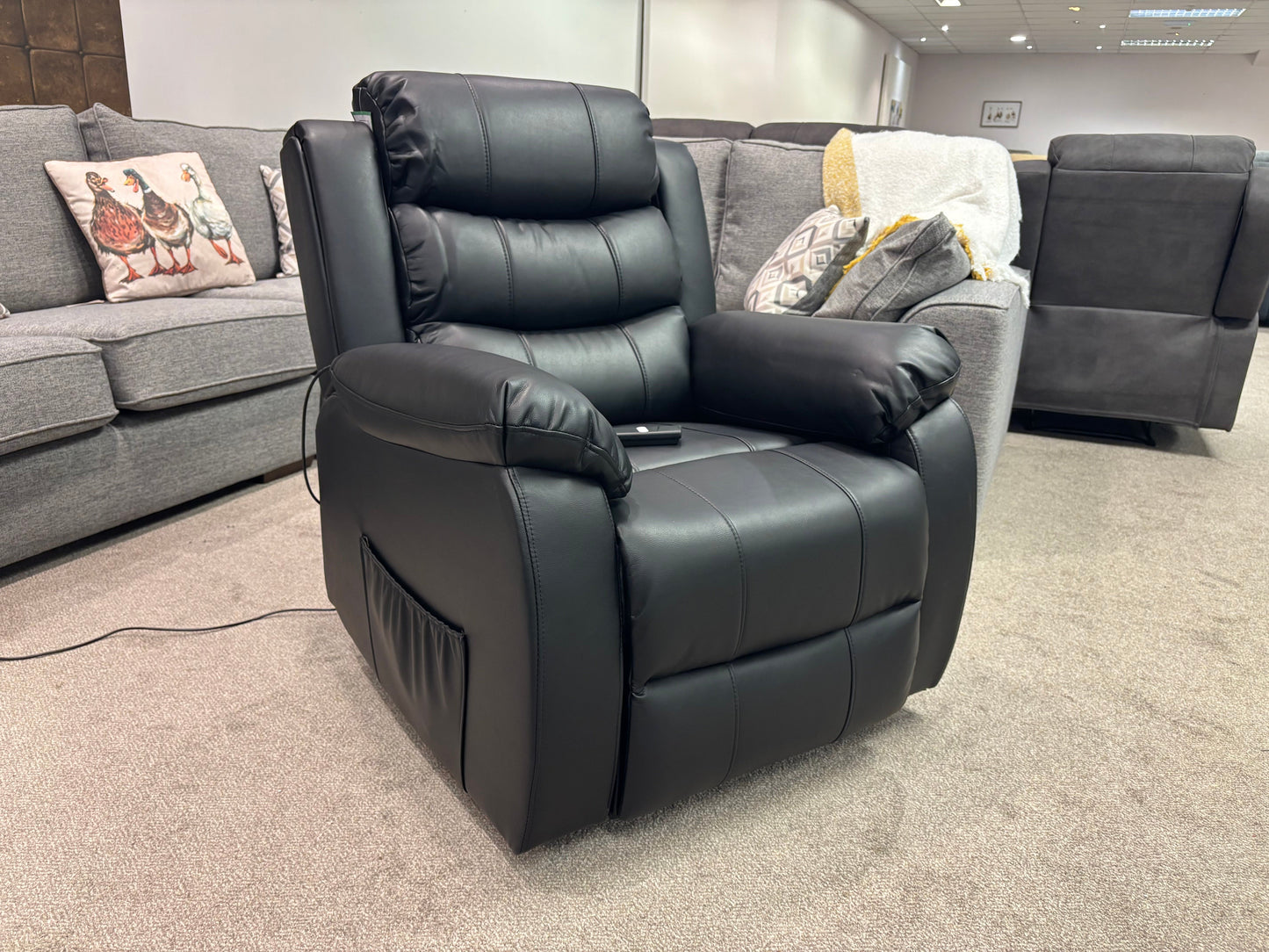 Dual Motor Electric Lando Black Leather Rise & Recliner 1 Seater Sofa / Armchair