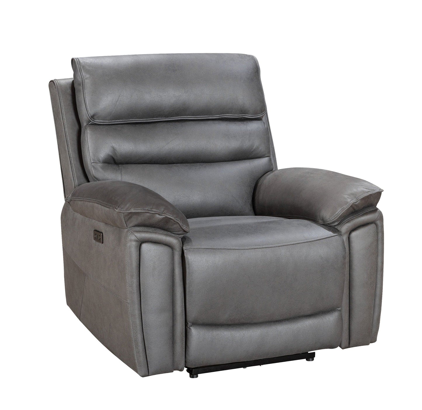 Donald Grey Suede Fabric Electric / Power Reclining Sofa Range Suite Set With USB Charging Ports & Drop Down Tray Table