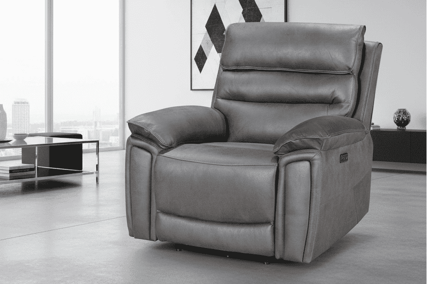 DFS Lawson Grey Easy Clean Fabric Electric Reclining Armchair / 1 Seater Sofa With USB Charging Ports