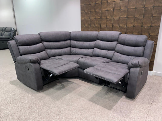 (Back In Stock December 1st) "Willow" Dark Grey Easy Clean Fabric 1C2 MANUAL Recliner Modular / Reversible Corner Sofa | Drinks Tray Table