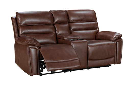 Donald Brown Leather Electric / Power Reclining 2 Seater Sofa With USB Charging Ports & Drinks Coolers