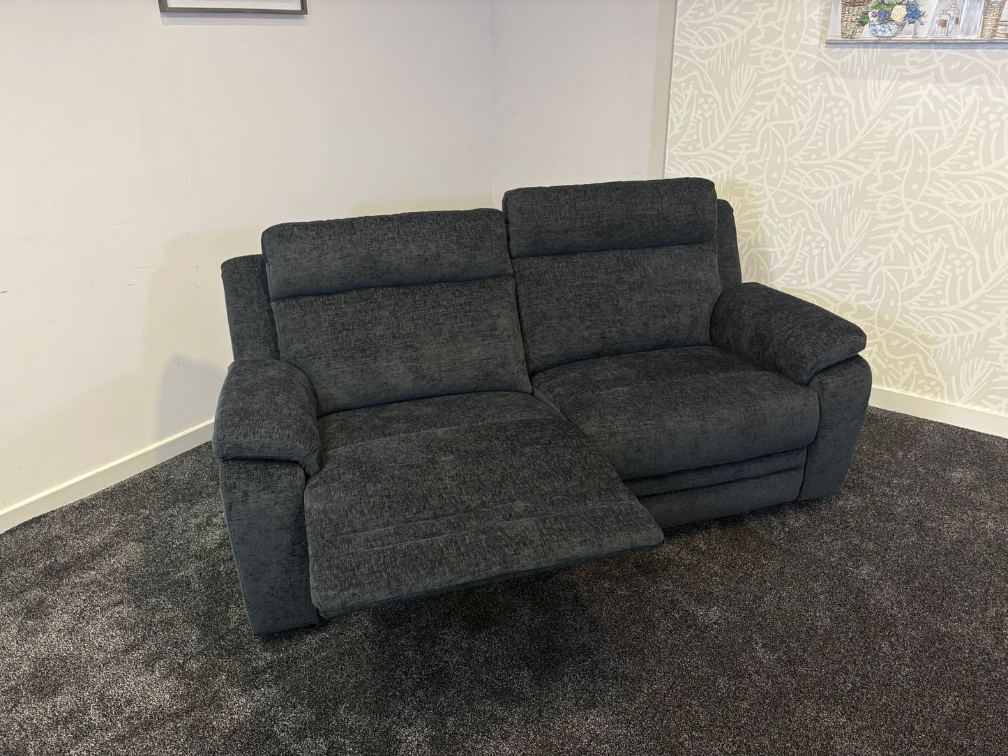 "Barretta" Electric / Power Reclining Grey Fabric Sofa Set - USB Charging Ports