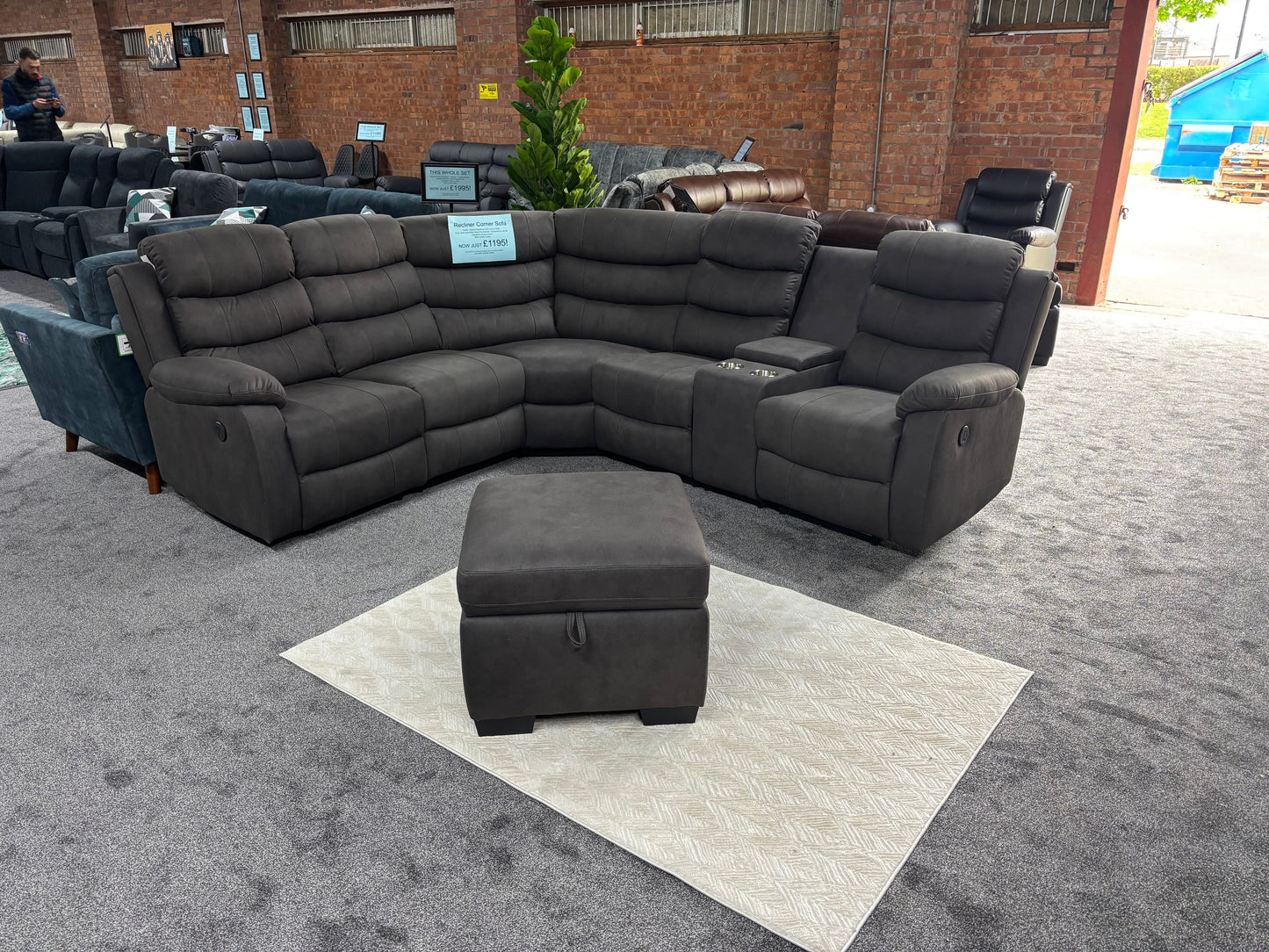 "Willow" Dark Grey Easy Clean Fabric 2C2C Recliner Modular Corner Sofa + Footstool | Couch |
