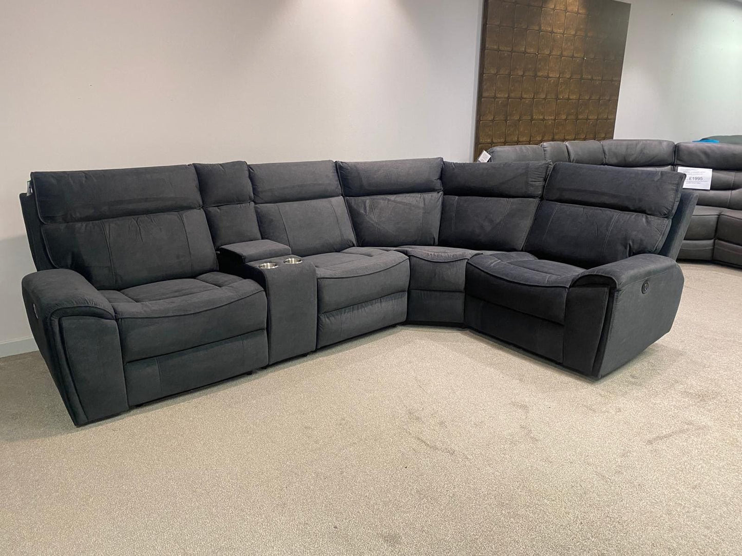 Ronan Reversible Plush Velvet Fabric Electric Recliner Corner Sofa + Drinks Console & USB + USBC Ports
