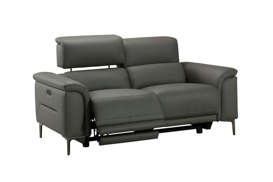 San Andreas Electric Recliner Grey Top Grain Leather 3 Seater Sofa With Power Headrests & USB Charging Ports