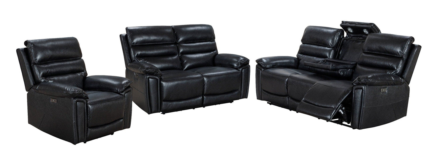 Donald Black Leather Electric / Power Reclining Sofa Range Suite Set With USB Charging Ports & Drop Down Tray Table