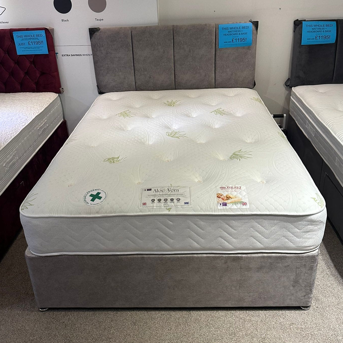 “ Aloe Care “ Firm 1000 Pocket Sprung Mattress & Divan Bed Package With 2 Draws | Available in 3ft Single, 4'6ft Double or 5ft King