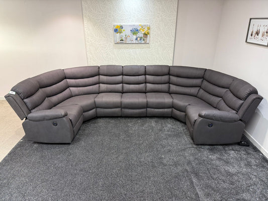 Willow Grey Fabric U Shape Corner Sofa With Drinks console & Fold down Tray Tables