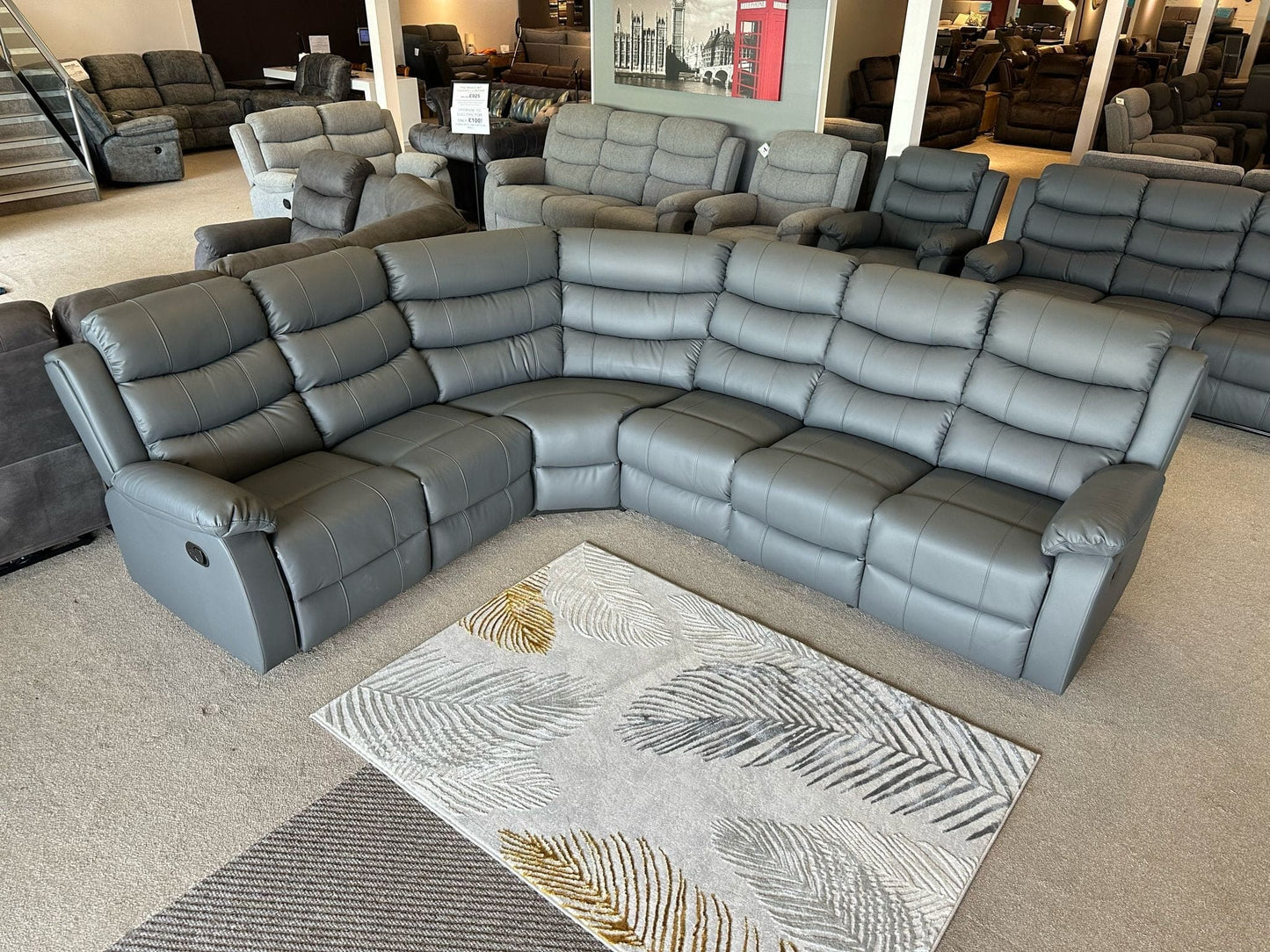 "Lando " Grey Easy Clean Leather Large 3C2 Recliner Modular Corner Sofa