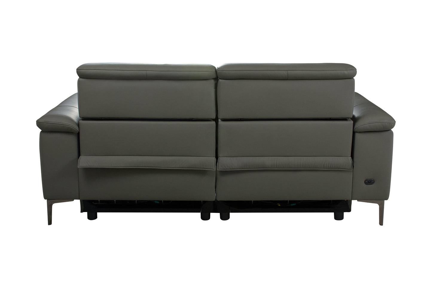 San Andreas Electric Recliner Grey Top Grain Leather 3 Seater Sofa With Power Headrests & USB Charging Ports
