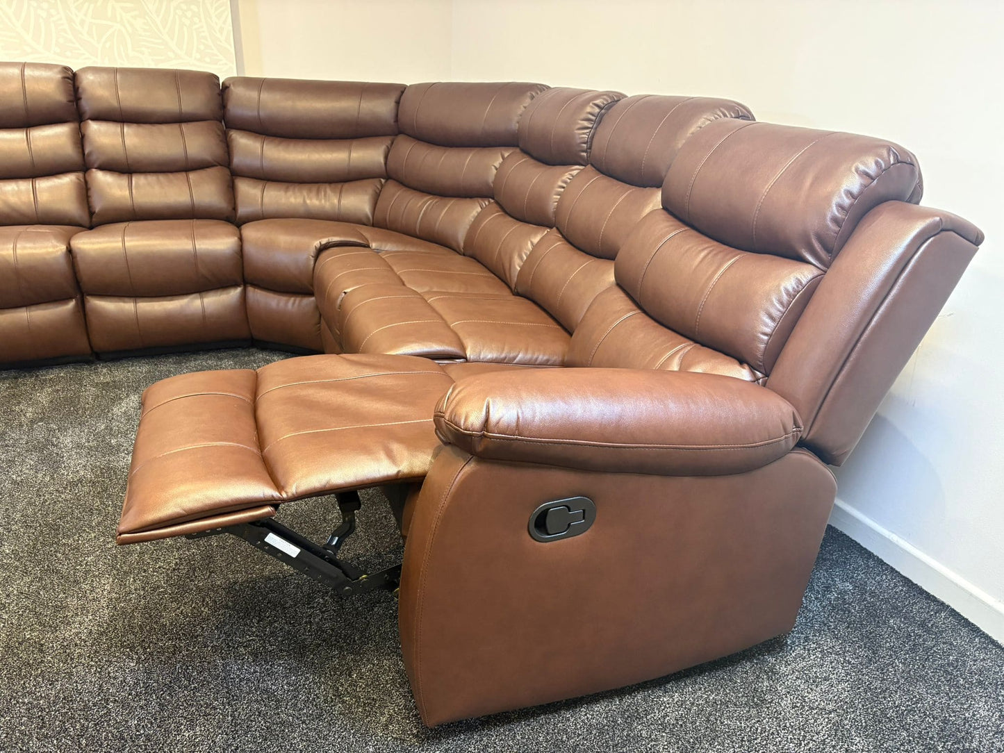 "Lando" Brown Leather 3C3 Recliner Corner Sofa | Drinks Tray Table x 2 | Modular