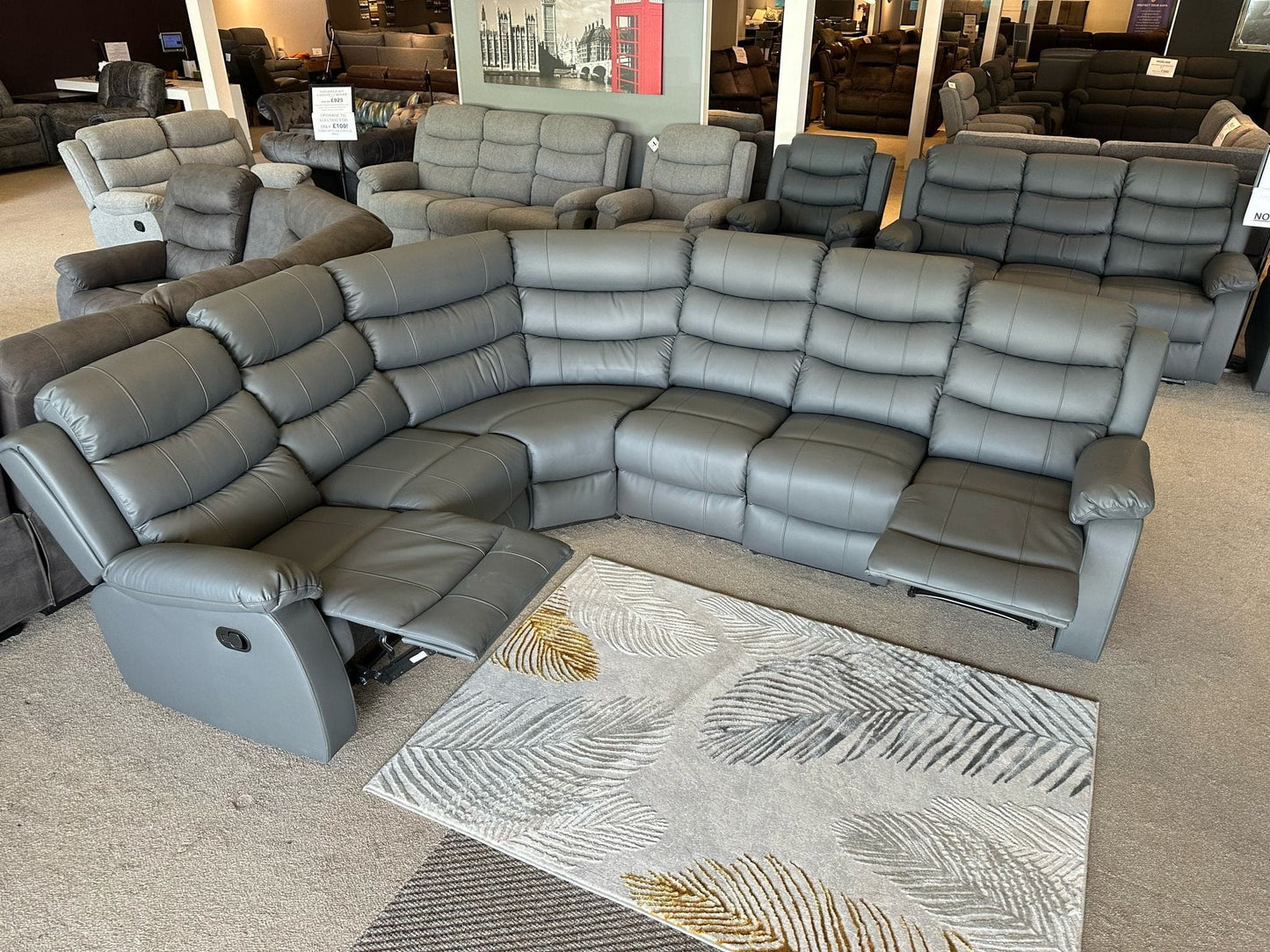 "Lando " Grey Easy Clean Leather Large 3C2 Recliner Modular Corner Sofa