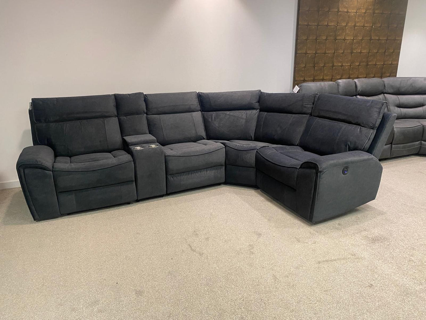 Ronan Reversible Plush Velvet Fabric Electric Recliner Corner Sofa + Drinks Console & USB + USBC Ports