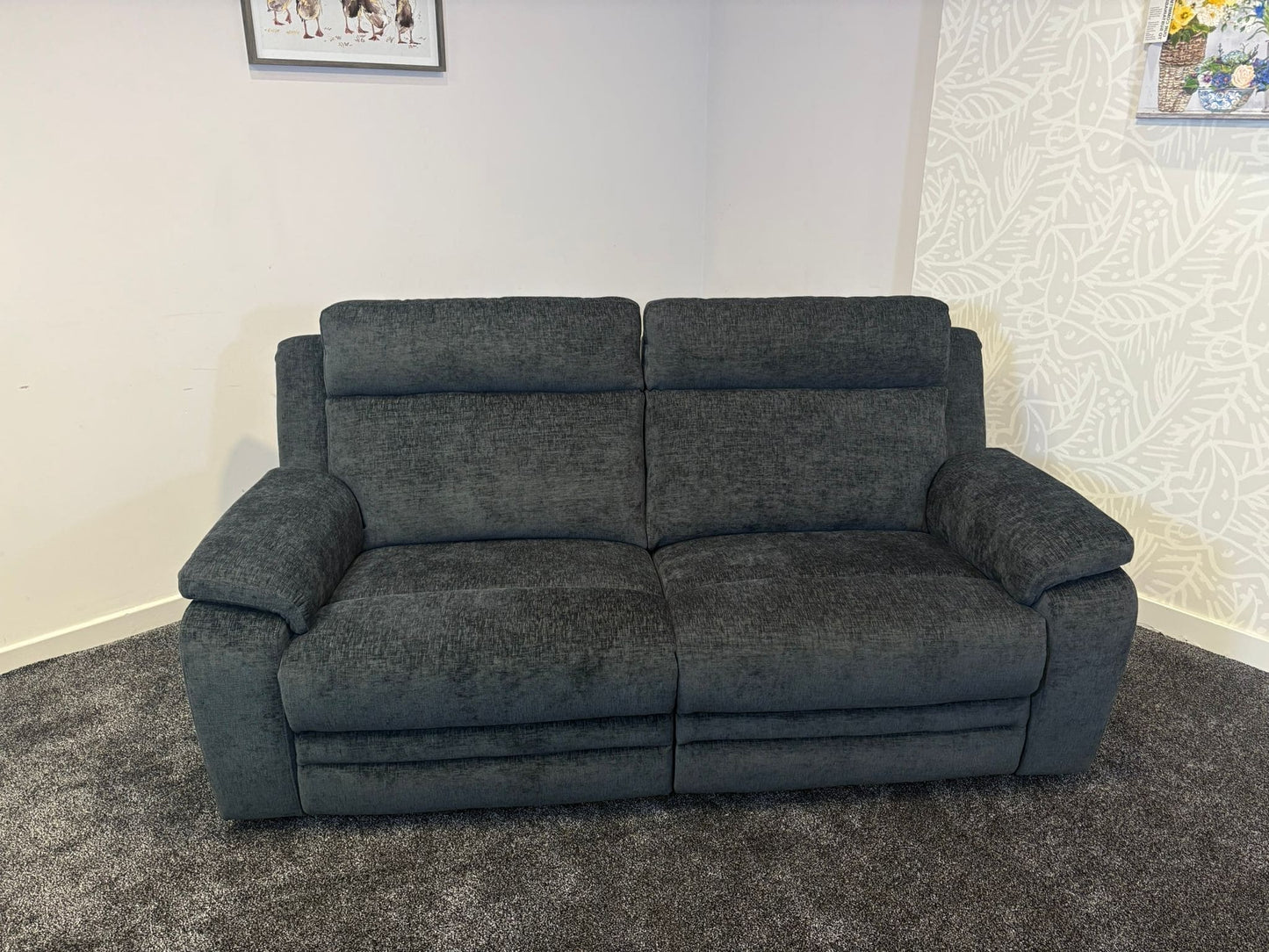 "Barretta" Electric / Power Reclining Grey Fabric Sofa Set - USB Charging Ports
