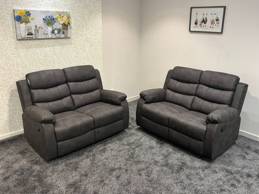 Willow Dark Grey Easy Clean Fabric With 2 Stage Reclining Feature 2 Seater + 2 Seater Sofa Set | High Headrest & Seating Position | Couch |