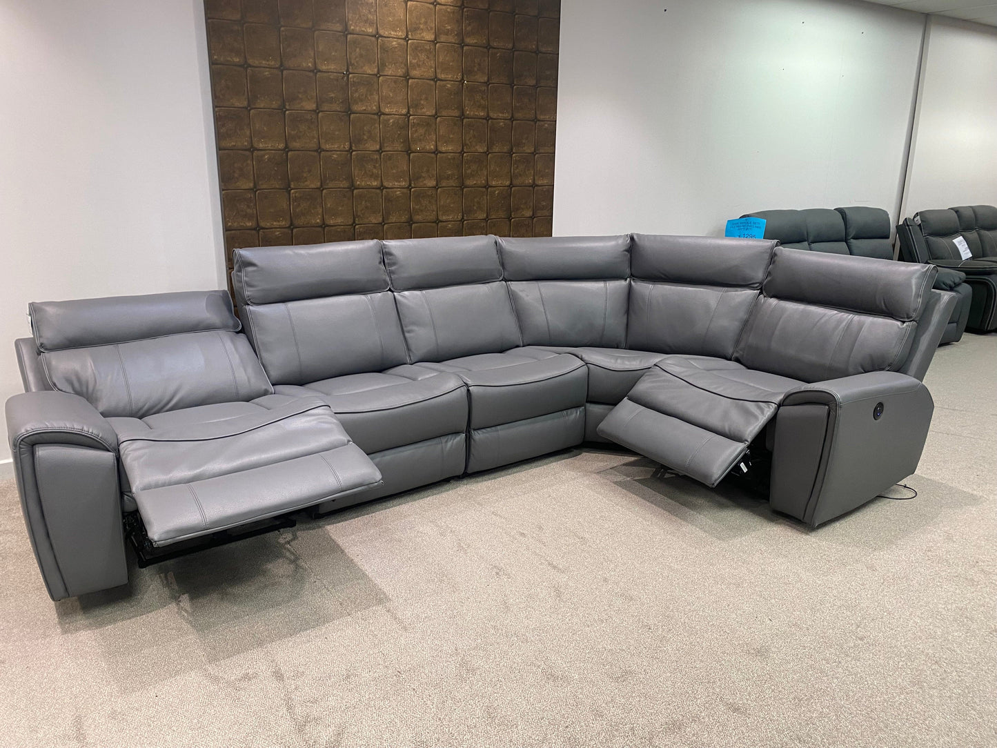 " Ronan " Milano Leather Sectional 5 Unit Power Recliner Corner Sofa With USB Charging Ports
