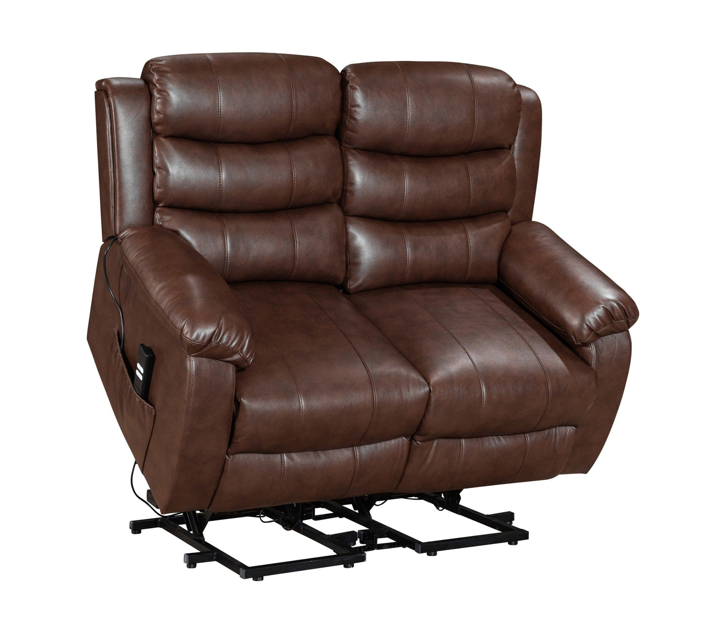 Dual Motor Electric Lando Brown Leather Rise & Recliner 2 Seater Sofa Suite Couch
