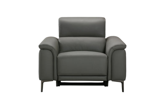 San Andreas Electric Recliner Grey Top Grain Leather Armchair / 1 Seater Sofa With Power Headrests & USB Charging Ports