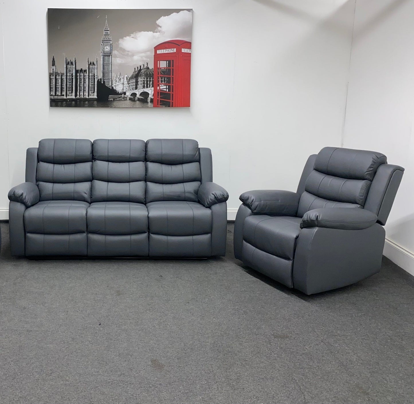 Lando Recliner Grey Leather 3 + 1 Seater Sofa Set | Couch |