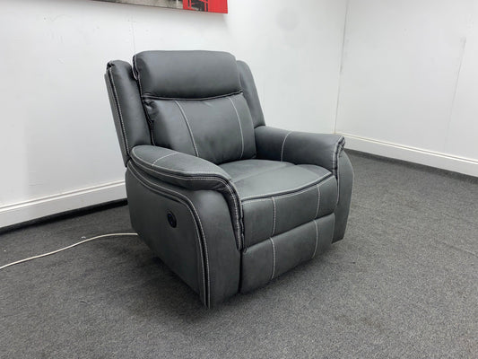 " Mason " Grey Microfibre Fabric Armchair Electric / Power Recliner Sofa + USB Ports