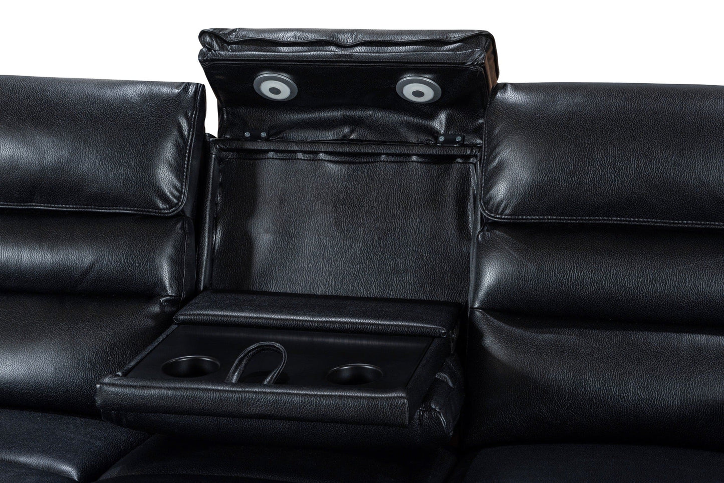Donald Black Leather Electric / Power Reclining Sofa Range Suite Set With USB Charging Ports & Drop Down Tray Table