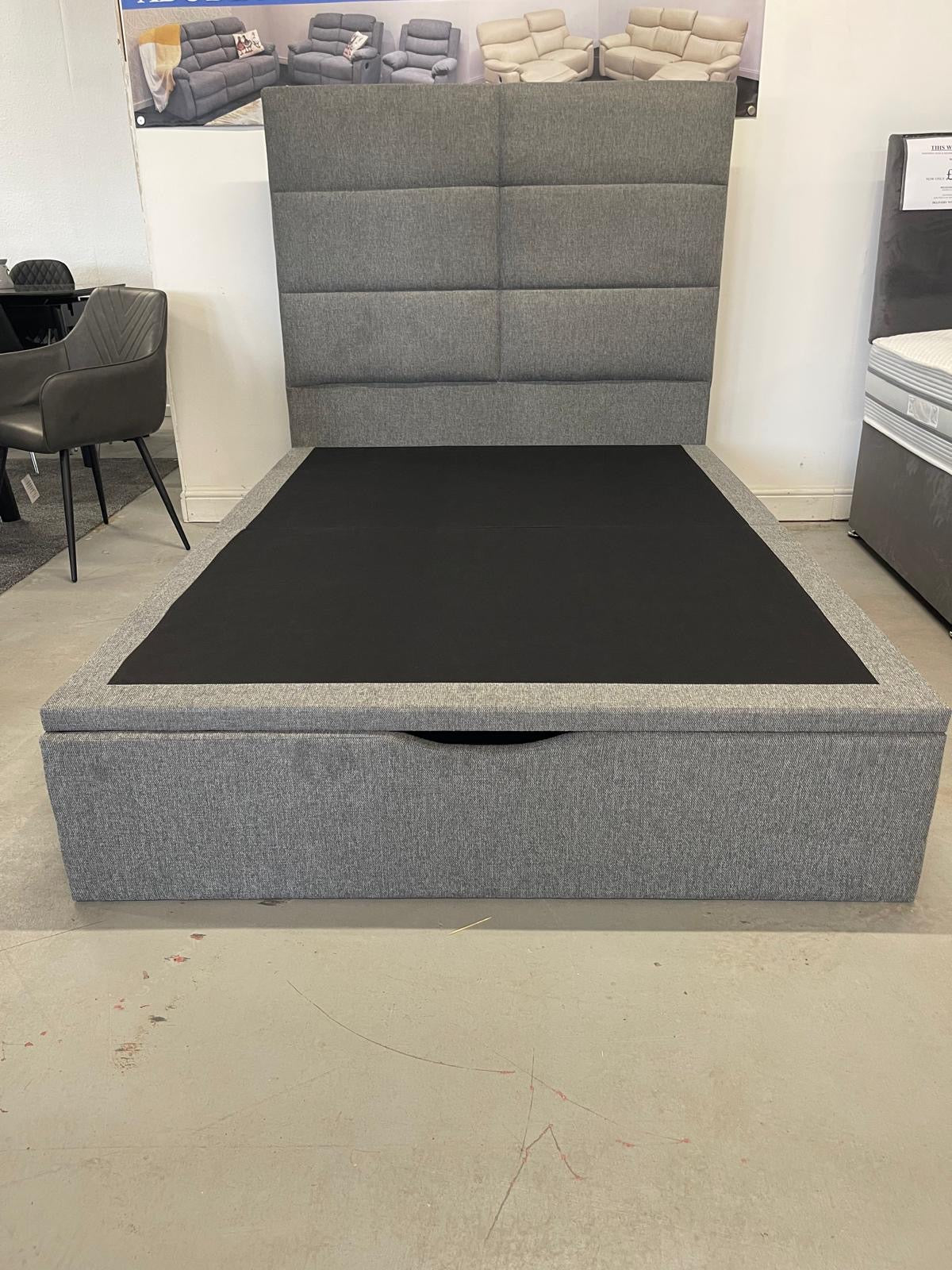 'Indulgence' Grey Fabric Ottoman Bed Frame & Firm Mattress Package - Available In 4'6ft Double or 5ft King