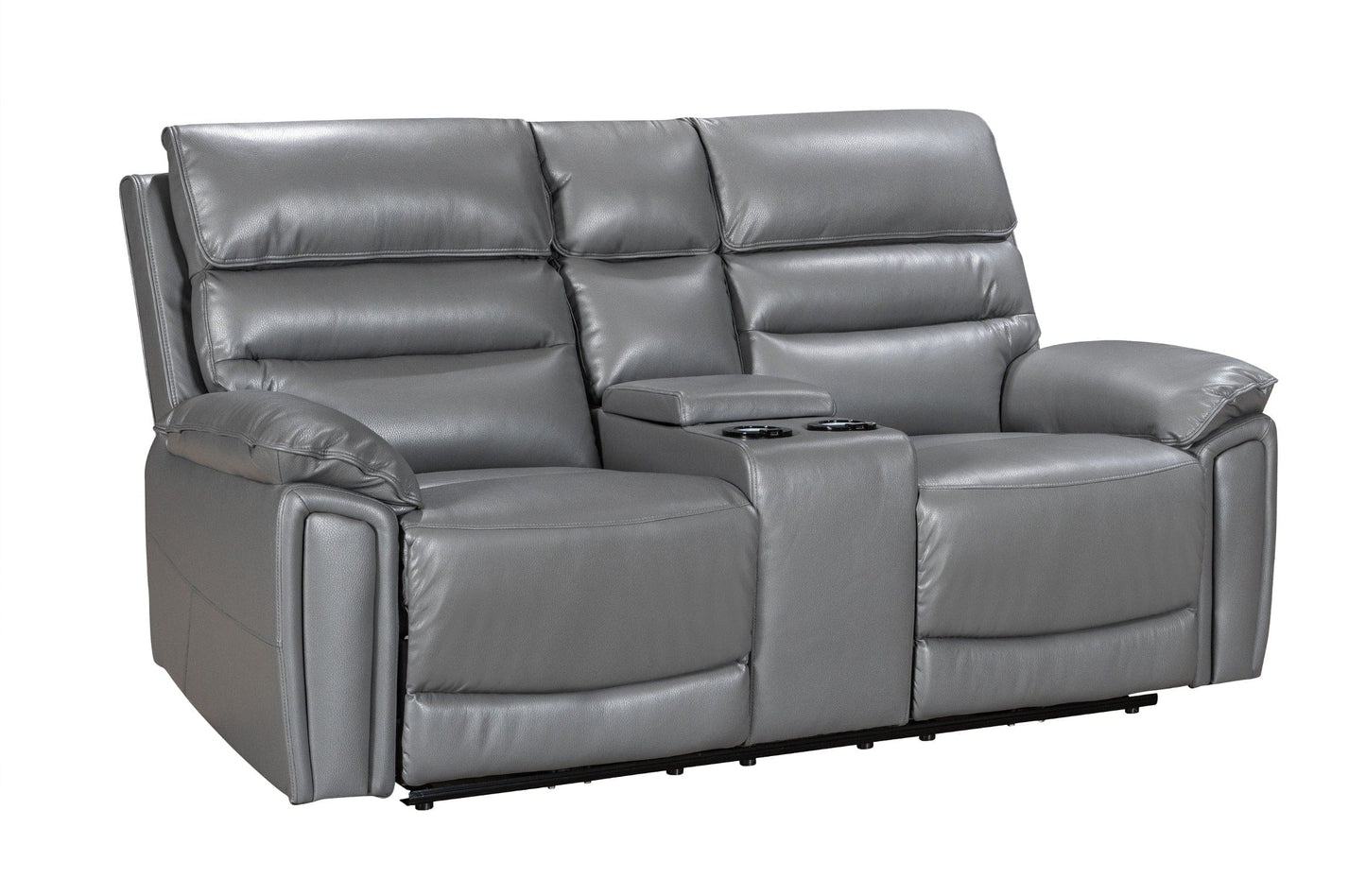 Donald Grey Leather Electric / Power Reclining 3 Seater + 2 Seater Sofa Suite Set With Drinks Coolers USB Charging Ports & Drop Down Tray Table