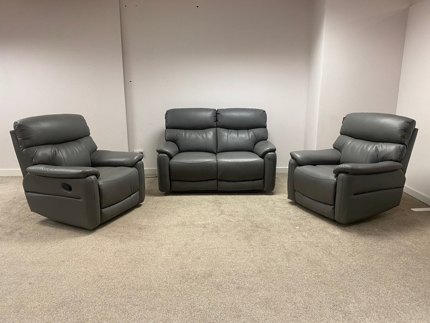 DFS Grey MILANO Leather Electric Reclining 2 + 1 + 1 Seater Sofa Suite Set + USB Ports