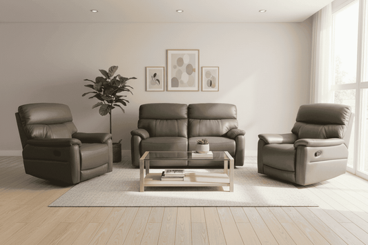 DFS Grey MILANO Leather Electric Reclining 2 + 1 + 1 Seater Sofa Suite Set + USB Ports