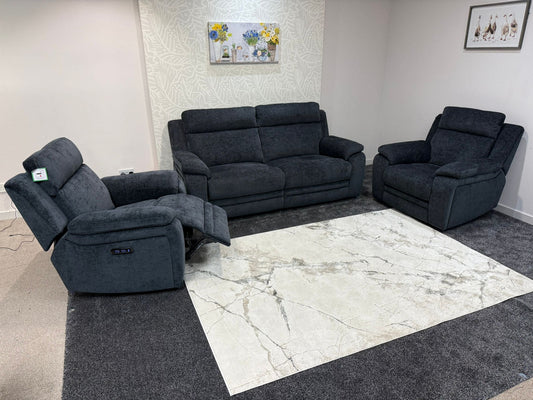 "Barre" Electric / Power Reclining Grey Fabric 3 + 2 Armhairs Sofa Set - USB Charging Ports