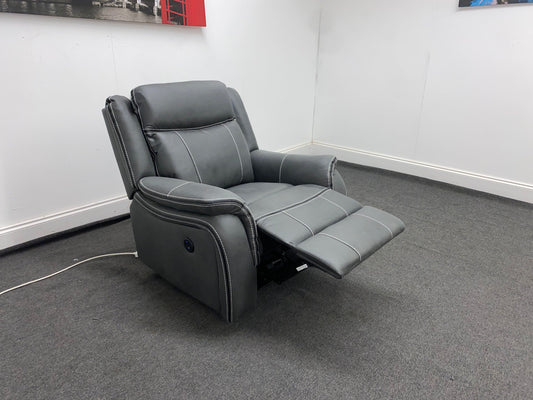" Mason " Grey Microfibre Fabric Armchair Electric / Power Recliner Sofa + USB Ports