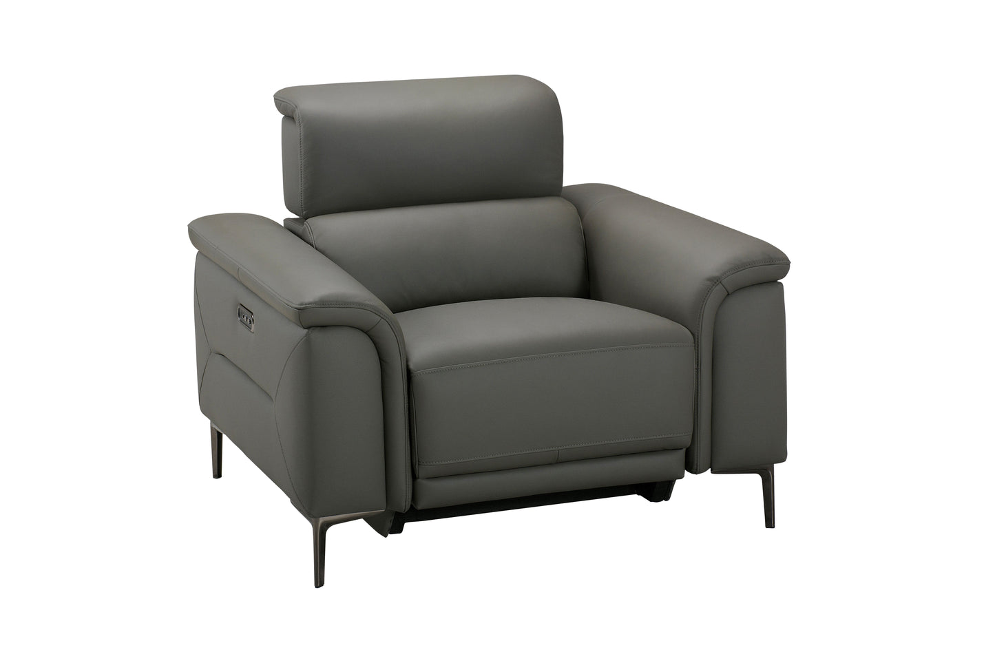 San Andreas Electric Recliner Grey Top Grain Leather Armchair / 1 Seater Sofa With Power Headrests & USB Charging Ports