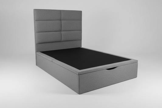 'Indulgence' Grey Fabric Ottoman Bed Frame & Firm Mattress Package - Available In 4'6ft Double or 5ft King