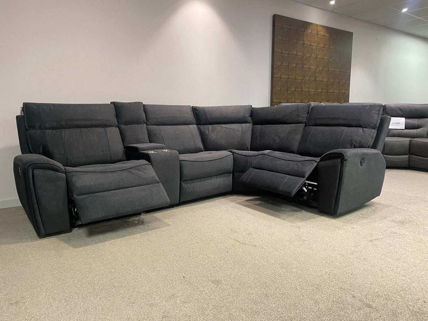 Ronan Reversible Plush Velvet Fabric Electric Recliner Corner Sofa + Drinks Console & USB + USBC Ports