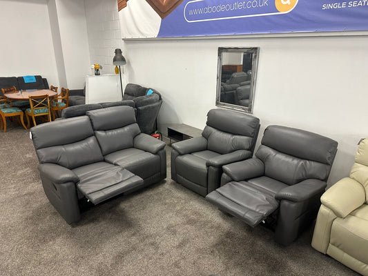 DFS Grey MILANO Leather Electric Reclining 2 + 1 + 1 Seater Sofa Suite Set + USB Ports