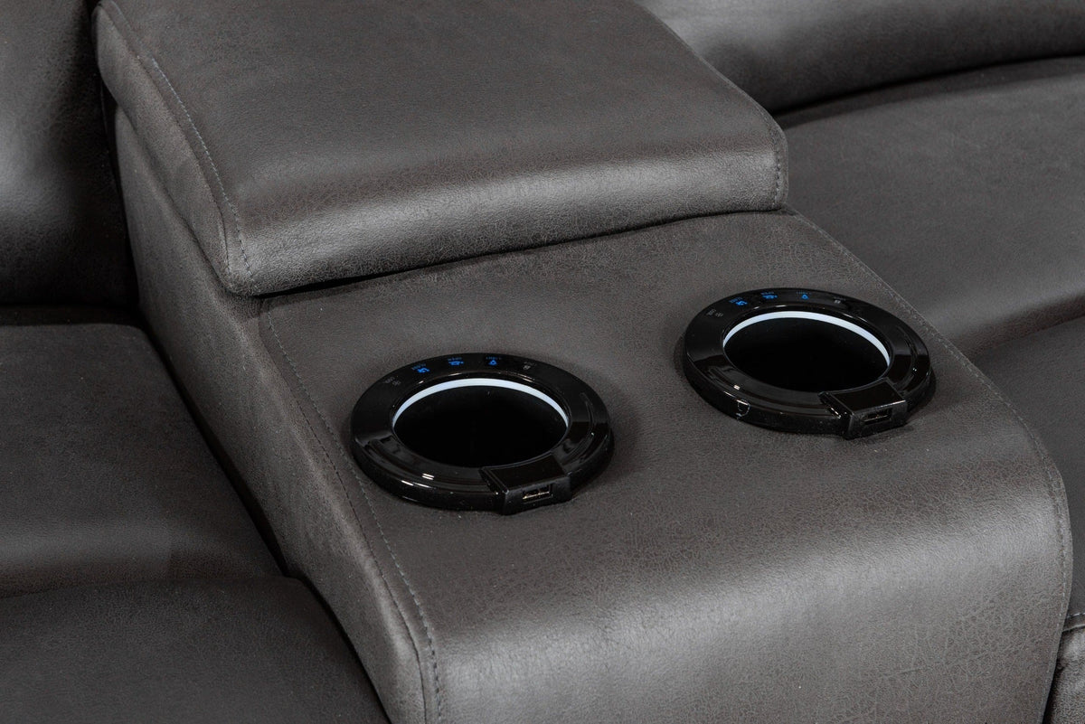 Donald Suede Fabric Power Reclining 3 Seater + 2 Seater Sofa Set With USB Charging Ports, Drop Down Tray Table & Drinks Cooling Cupholders