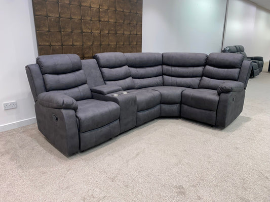 (Back In Stock December 1st) "Willow" Dark Grey Easy Clean Fabric 2C1 MANUAL Recliner Modular / Reversible Corner Sofa + Console