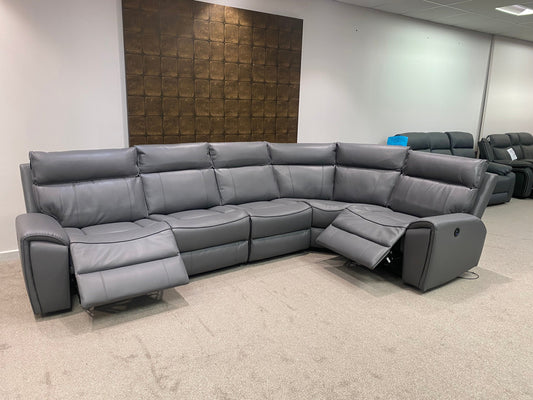 " Ronan " Milano Leather Sectional 5 Unit Power Recliner Corner Sofa With USB Charging Ports