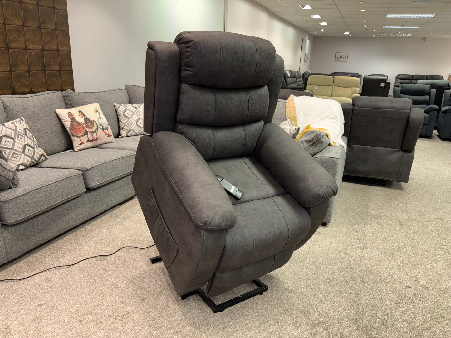 Dual Motor Electric Willow Fabric Rise & Recliner 1 Seater Sofa / Armchair